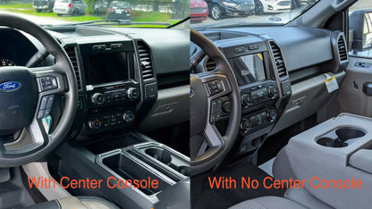 Side-by-side comparison showing Ford Expedition dashboard with center console versus without center console