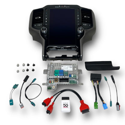 Main view of 12-inch Uconnect 5 radio upgrade kit for 2019–2021 Ram 2500 3500